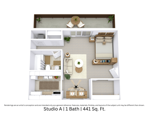 Floor plan for studio, 1 bath, 441 sqft